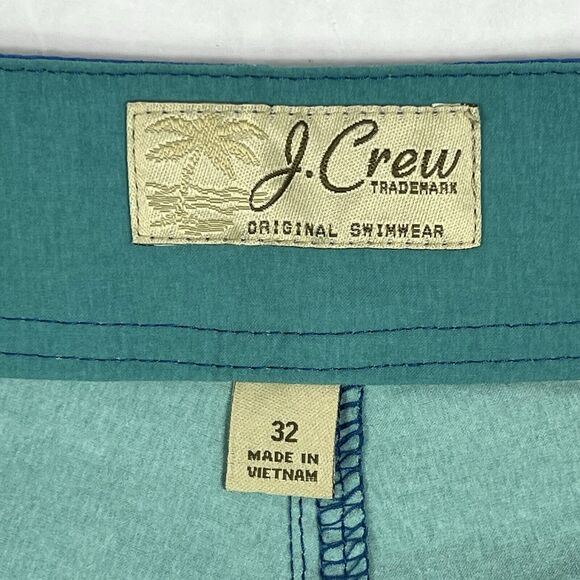J. Crew 9” Inseam Long Board Shorts Blue Green Striped Swim Men’s 32 - Picture 6 of 8
